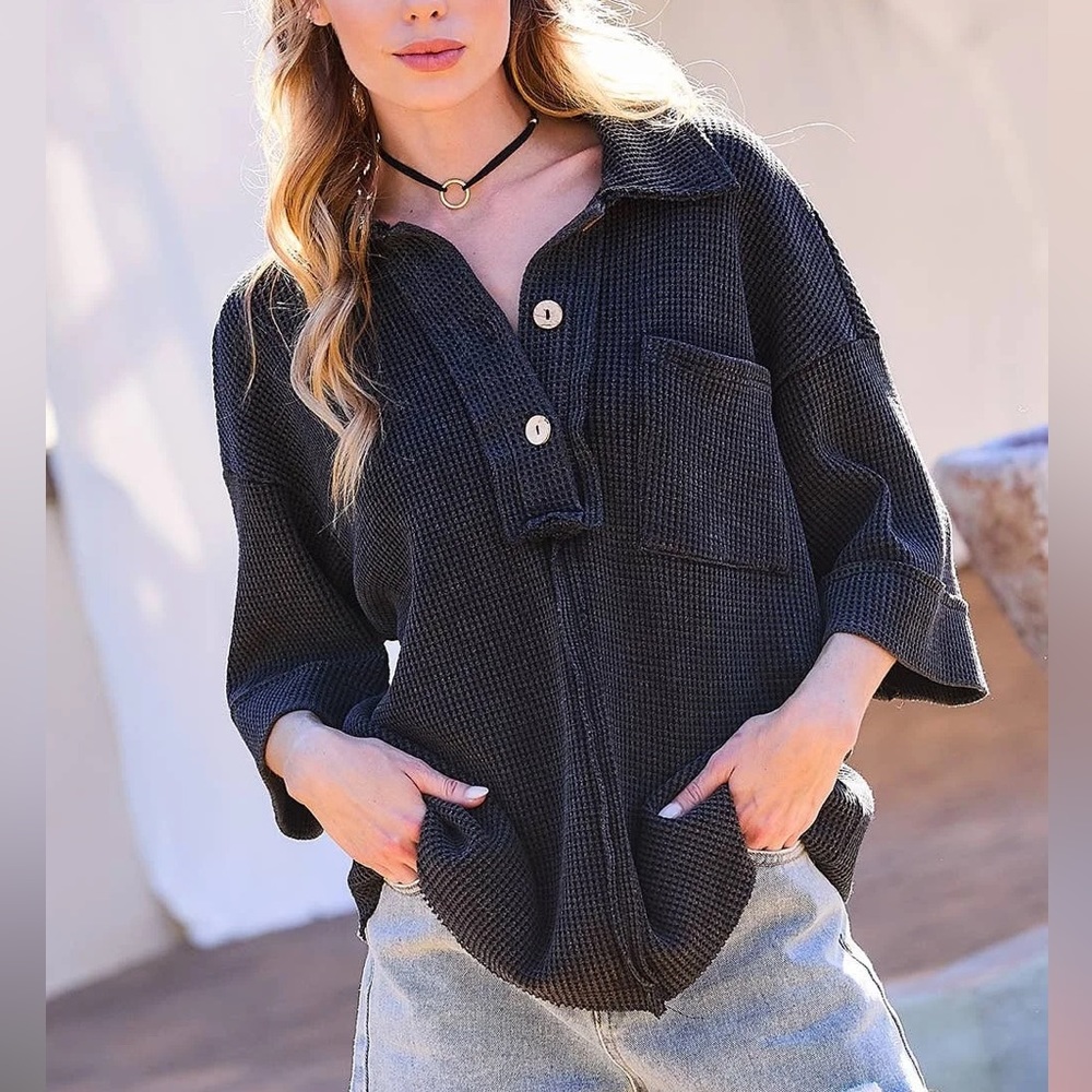 Charcoal Collar Neck Thermal Top